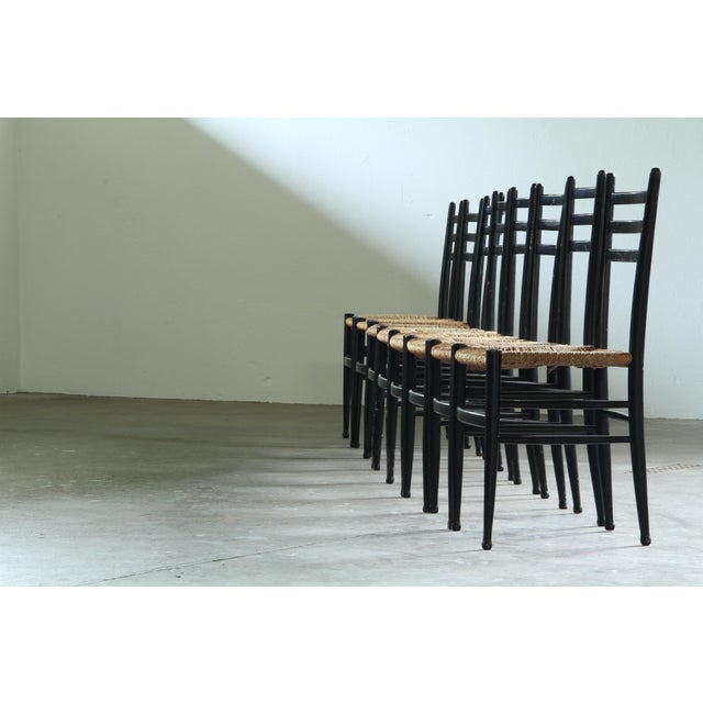 Vintage Italian Papercord Black Dining Chairs with Woven Seat, 1950s, Set of 4 For Sale - Image 13 of 14