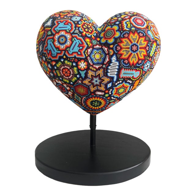 Huichol Beaded Heart — Mexican Folk Art For Sale