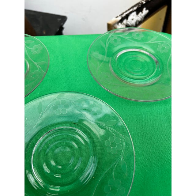 1970s Collection of Small Etched Floral Glass Plates- Set of 10 For Sale - Image 4 of 8