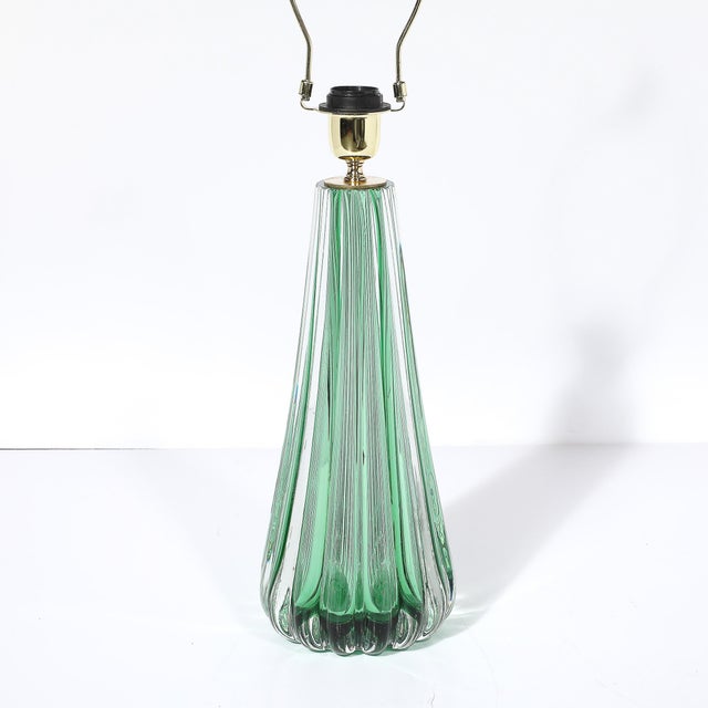 Modernist Hand-Blown Fluted Translucent Sea Green Hue Murano Glass Table Lamps For Sale - Image 10 of 10