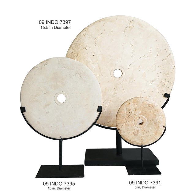 Hand-Carved Indonesian Marble Disk on Stand For Sale - Image 12 of 15