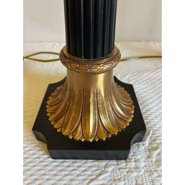 Vintage Pair of Maitland Smith Tall Black and Gold Column Style Table Lamps For Sale - Image 11 of 12