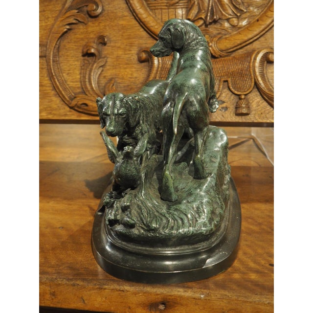 19th Century French Bronze Sculpture, a Pointer and Spaniel Hunting a Pheasant For Sale - Image 11 of 18