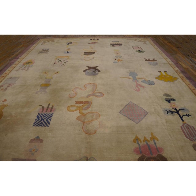 Art Deco 1920s Ivory Art Deco Influences Geometric Antique Chinese Peking Rug 10'8"x14'4" For Sale - Image 3 of 9