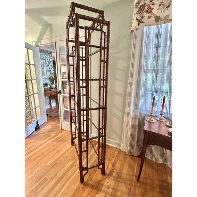 1960s Vintage Hollywood Regency Chinoiserie Metal Faux Bamboo Pagoda Etagere For Sale - Image 5 of 11