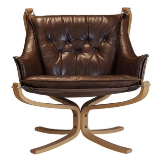 Brown Leather Falcon Lounge Chair by Sigurd Ressell for Vatne Møbler For Sale