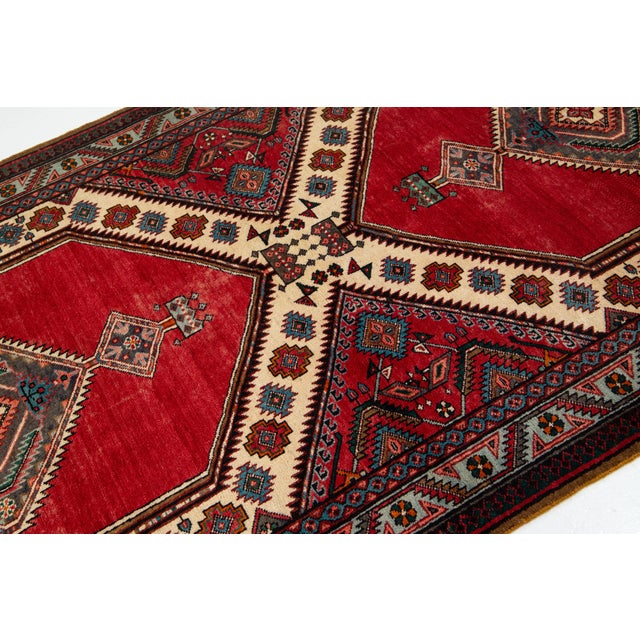 Handmade Red Vintage Heriz Designed Wool Runner in Red For Sale In New York - Image 6 of 8