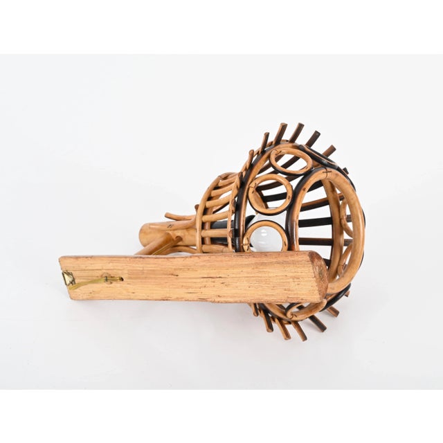 Mid-Century Rattan and Bamboo Lantern Sconce by Louis Sognot, 1960s For Sale - Image 12 of 13