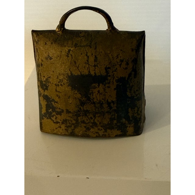 Vintage German Primitive Metal Cowbell With Rustic Patina and Clapper 2.75” T For Sale - Image 10 of 12