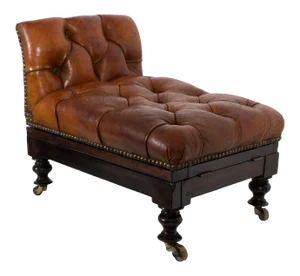 19th Century Tufted Leather Foot Stool or Bench, with Raising Capabilities