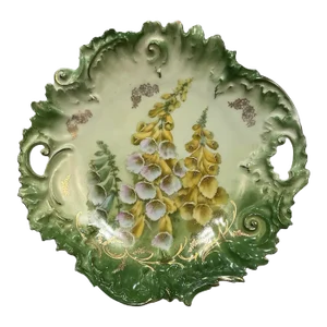 Antique Hand Painted German Porcelain Large Cabinet Plate Floral Reticulated Handles