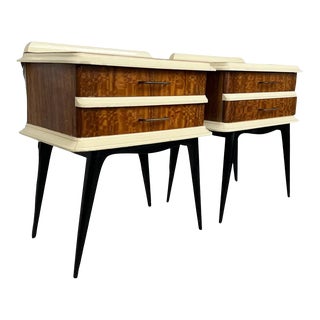 Pair of Bed Side Tables Night Stands With Cream Details and Black Legs For Sale