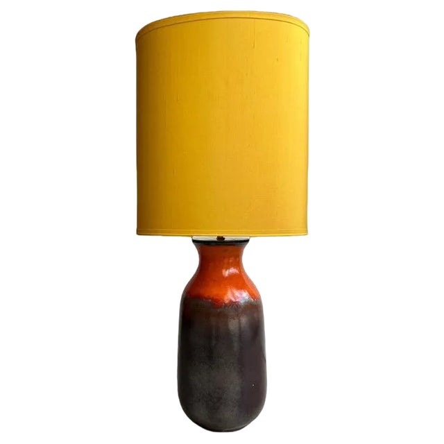 Fat Lava Green Brown Orange Ceramic Table Lamp, West Germany, 1970 For Sale