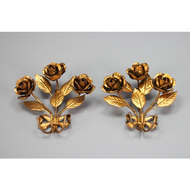 Italian Gilt Metal Rose Coat Hooks, 1960s, Set of 2 For Sale - Image 16 of 18