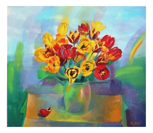 Zita Sudnika, Tulips with a Rainbow, Oil on Canvas