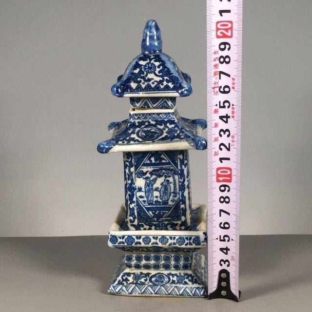 Ceramic Blue and White Porcelain Pagoda, Chinese Chinoiserie Pagoda Tabletop Ornament For Sale - Image 7 of 9
