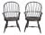 Late 20th Century Pair of Adriance Heritage Sack Back Windsor Arm Chairs Bench Made Black Finish For Sale