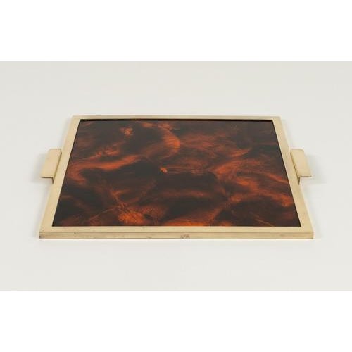 Faux Tortoiseshell and Brass Serving Tray in the style of Christian Dior, Italy, 1970s For Sale - Image 9 of 14
