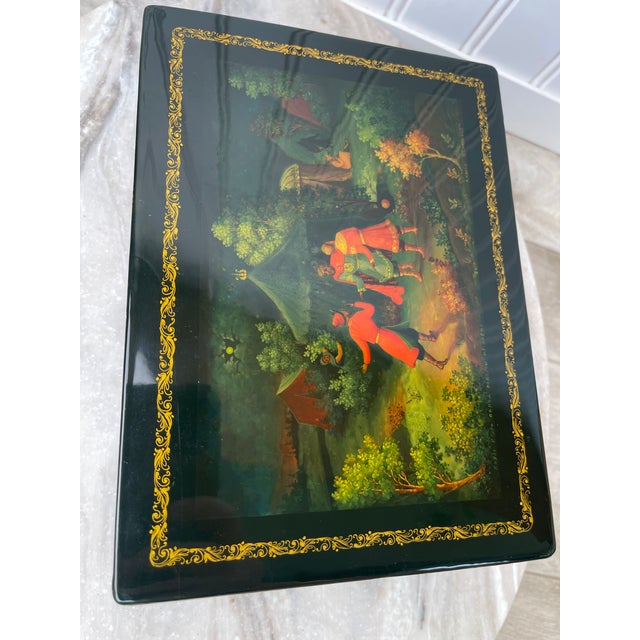 Vintage Kholuy Lacquer Box, Prince Igor Narrative, Signed N. Smirnov, Folk Art, Hand Painted Miniature, 1980s Collectible Art Box For Sale - Image 12 of 15