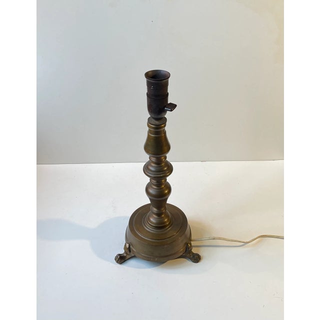 Danish Bronze Lion Paw Table Lamp with Pink Shade, 1930s For Sale - Image 6 of 9
