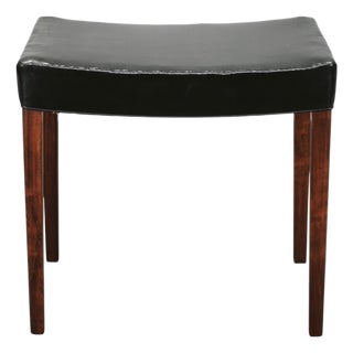 Mid-Century Danish Modern Wood and Black Leather Stool, 1960s For Sale