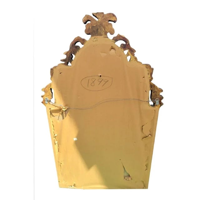 Wood Vintage Gold Gilt Antique Ornate Decorative Shell Motif Top Regency Wall Mirror For Sale - Image 7 of 9