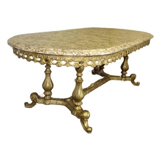Vintage French Louis Marble Coffee Table W Ornate Brass Skirt and Ornate Base For Sale