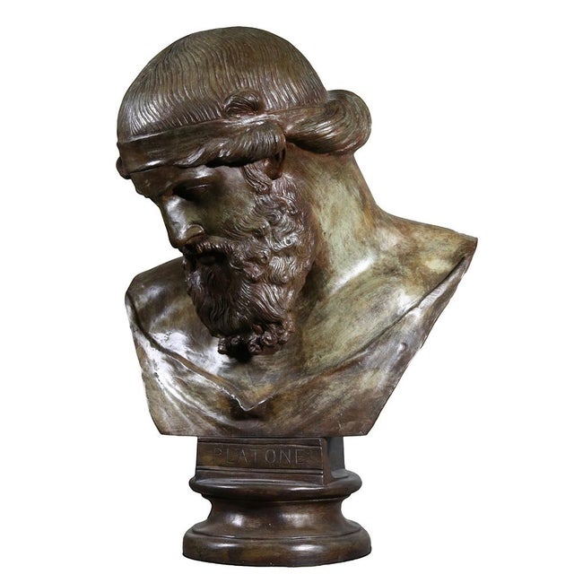 This is a reproduction of the ancient Greek philosopher Plato, cast in bronze using the lost-wax casting technique by the...