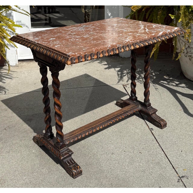 Spanish Antique Spanish Colonial Carved Walnut Table W Marble Top For Sale - Image 3 of 6