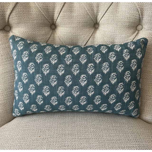 Peter Dunham Aquamarine Rajmata Fabric Pattern Lumbar Pillow Cover ...