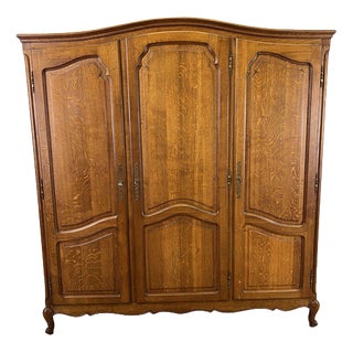 Vintage French Louis XVI Style Wardrobe in Oak For Sale