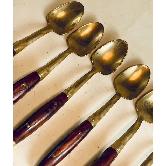 Mid 20th Century Mid 20th Century Rosewood & Brass Desert Demitasse Spoons Set of 6 For Sale - Image 5 of 11