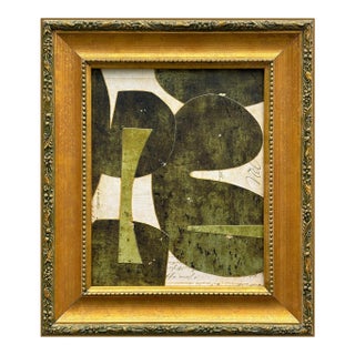 Contemporary Abstract Green Collage in Vintage Gold Frame For Sale