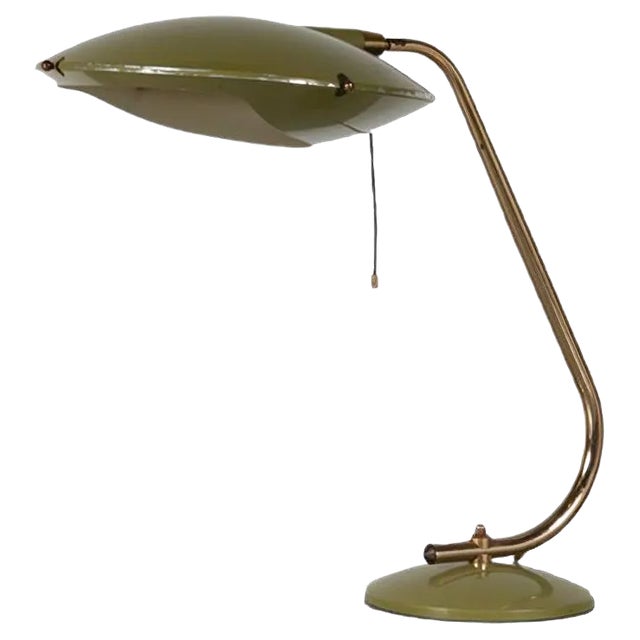 Lacquered Metal & Brass Table Lamp, 1950s For Sale