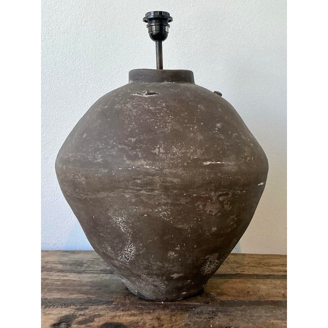 Vintage Primitive Matte Ceramic Lamp For Sale - Image 11 of 12