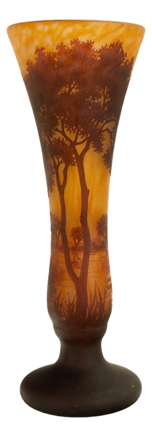 Large Antique French Art Nouveau Daum Nancy Cameo Tree Landscape Glass Vase 1900