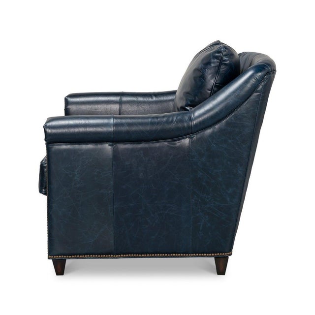 2020s Pair of Classic Blue Leather Chairs For Sale - Image 5 of 13
