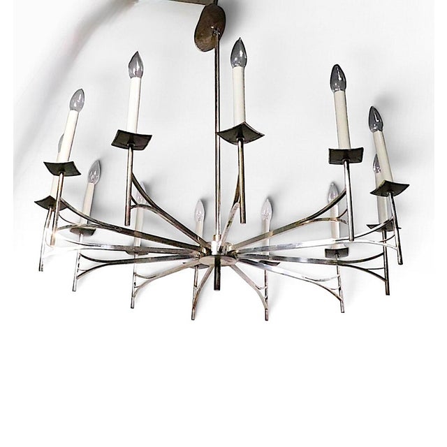Large 12 Light Silver Plate Spoke Form Chandelier by Sciolari For Sale - Image 16 of 18