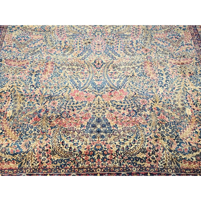 Vintage Oversized Persian Kerman Lavar Rug, Hand-Knotted Wool, Floral Pattern, Ivory & Blue, 11’ X 18’ For Sale - Image 12 of 16