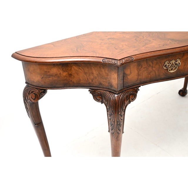 Brown Large Antique Queen Anne Style Figured Walnut Console Table, 1900 For Sale - Image 8 of 11