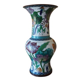 Vintage Porcelain Flower Tall Vase For Sale