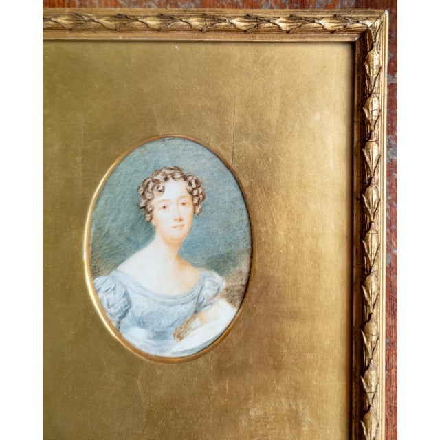 19th Century American School Miniature Watercolor Portrait of a Lady For Sale - Image 4 of 16