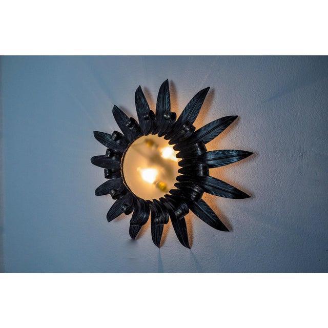 Large Metal and Silver Leaf Sun Wall Lamp by Ferro Arte, Spain, 1960s For Sale - Image 4 of 8