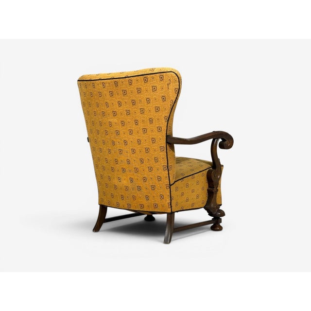 Scandinavian Modern, Lounge Chair, Carved Wood, Fabric, Denmark, 1960s For Sale - Image 11 of 12