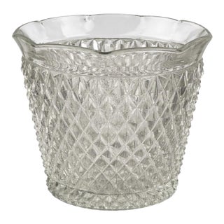 Vintage Pressed Glass Ice Bucket / Diamond Cut Catchall Bowl – 6.5” Hobstar Pattern For Sale
