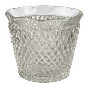 Vintage Pressed Glass Ice Bucket / Diamond Cut Catchall Bowl – 6.5” Hobstar Pattern