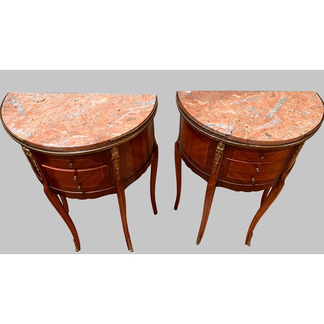 Late 19th Century Late 19th Century Two French Nightstands Demilune Half Moon Rococo Period- Louis XV For Sale - Image 5 of 18