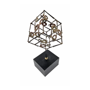 1960s Abstract Constructivism Nails Washers 3-D Metal Cube Sculpture