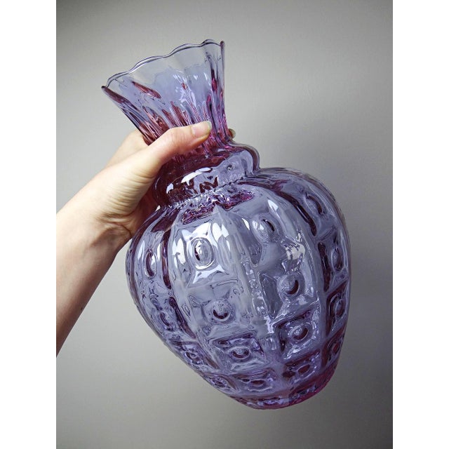 Mid-Century Modern Large Textured Empoli Vase in Alexandrite Glass, 1960s For Sale - Image 3 of 14