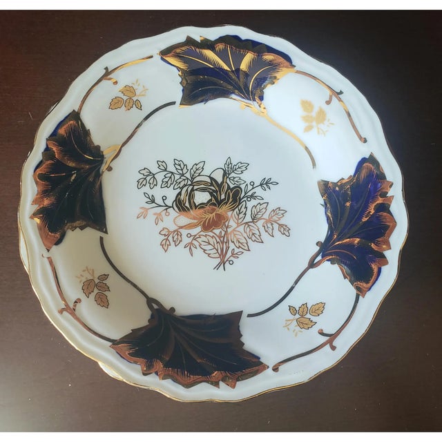 Vintage Cobalt Blue & Gold Porcelain Dessert Plates – Set of 5 For Sale In Los Angeles - Image 6 of 8